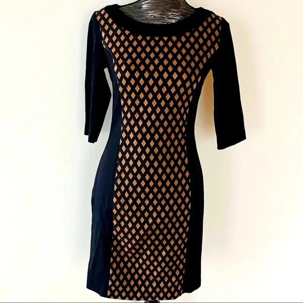 Le Chateau Midi Dress Black Tan Stretchable size Small